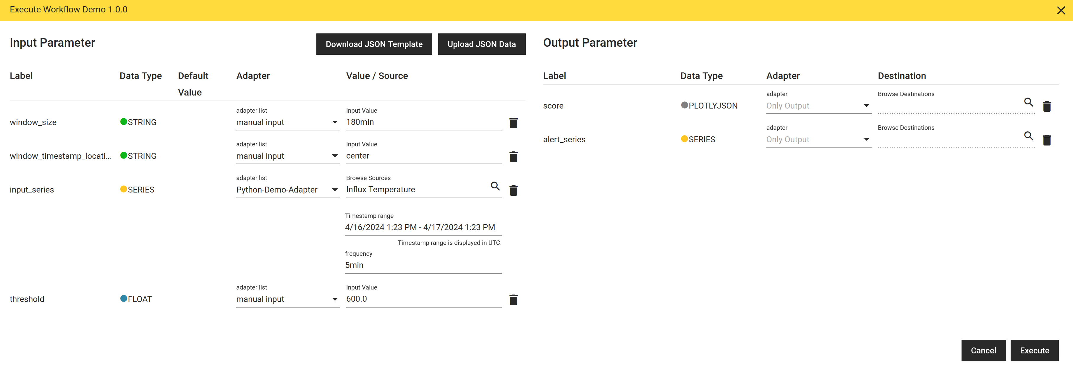 demo adapter wiring in exec dialog